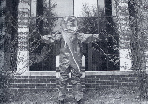 Cody Roberts in his chemical protective suit