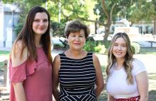 Shelby Baker of Bristow, left, and Kelsey Mader of Shawnee, flank ECU Global Education Director Dr. Mara Sukholutskaya in a recent campus photo. Baker and Mader will study this fall at the University of Limoges in Limoges, France.