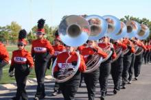 The East Central University Pride of Tigerland prepares to perform at Tigerpalooza: The Bron Warren Tournament of Bands, September 2021.