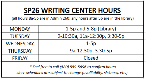 SP26 Writing Center