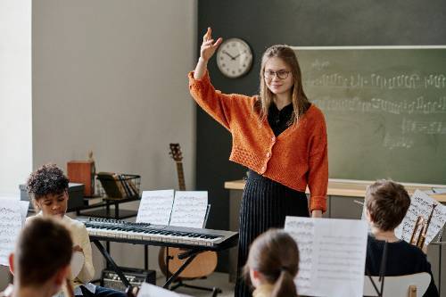 young teacher conducting