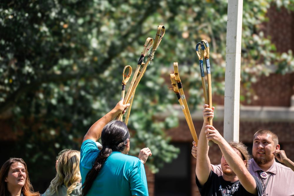 Stickball game on the lawn