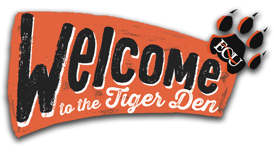 Illustrated logo of banner reading Welcome to the Tiger Den