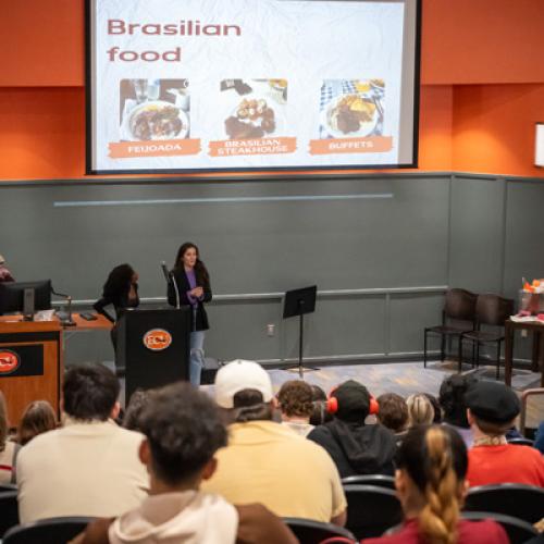 Students speaking at Go Global Fair.