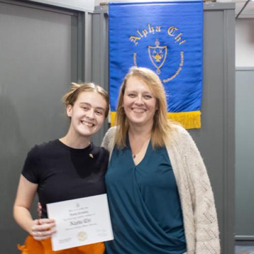 ECU Student being inducted into Alpha Chi