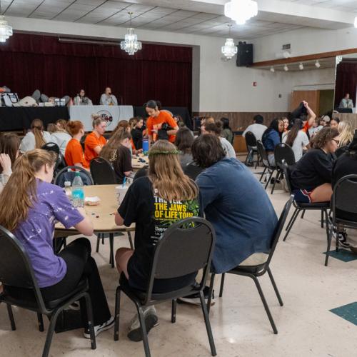 Students fill the room, eager to try their luck at Lucky Tiger Bingo.