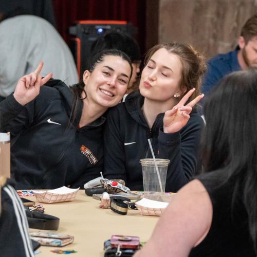 Two girls pose for the camera at Lucky Tiger Bingo.