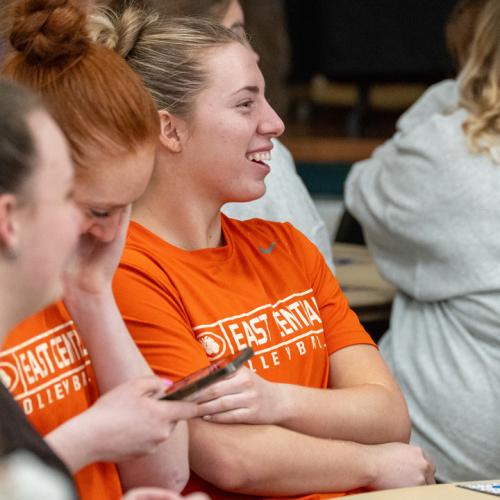 Students laugh together at Lucky Tiger Bingo.