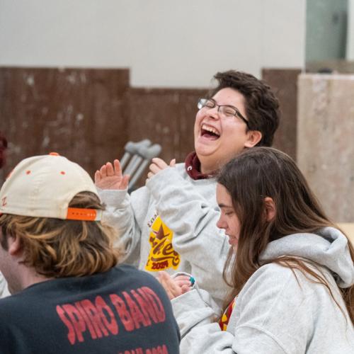 A students celebrates her long awaited bingo that won her a bluetooth speaker.